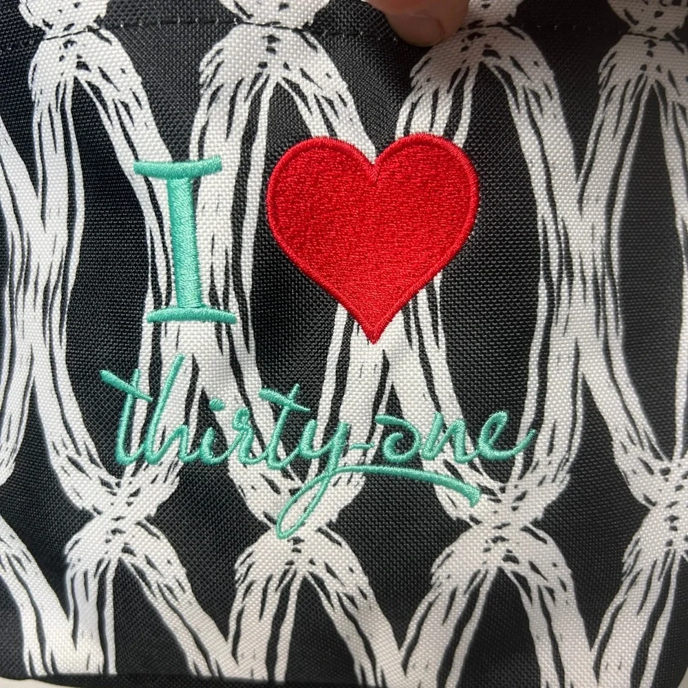Thirty-One‎ Creative Caddy Tote Black Links I Heart Love 31 Monogrammed Utility